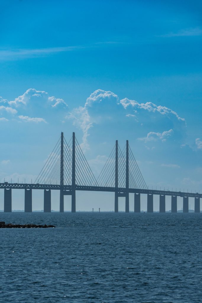 A photo of the oresund bridge between Malmo and Copenhagen.